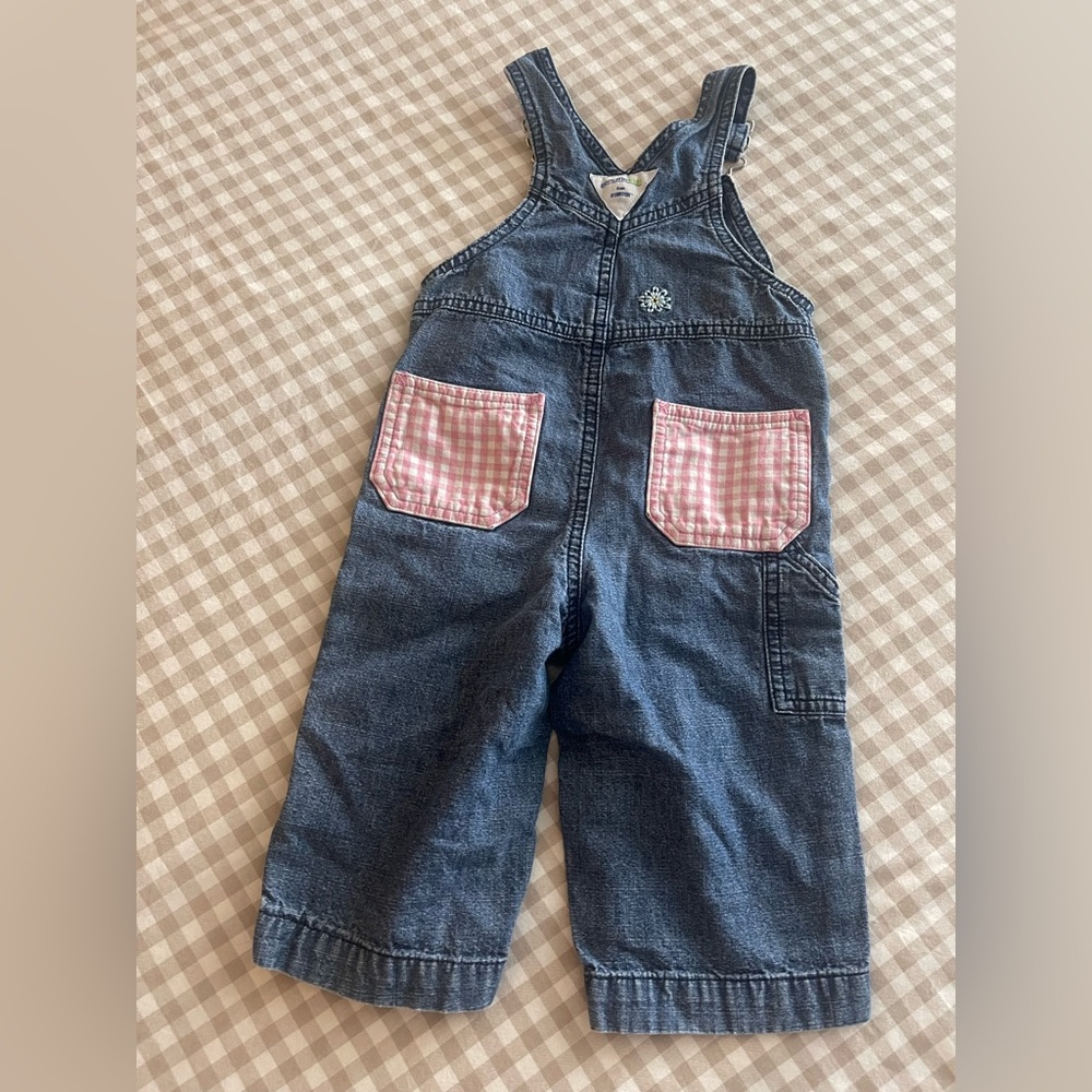Oshkosh gingham denim and floral overalls